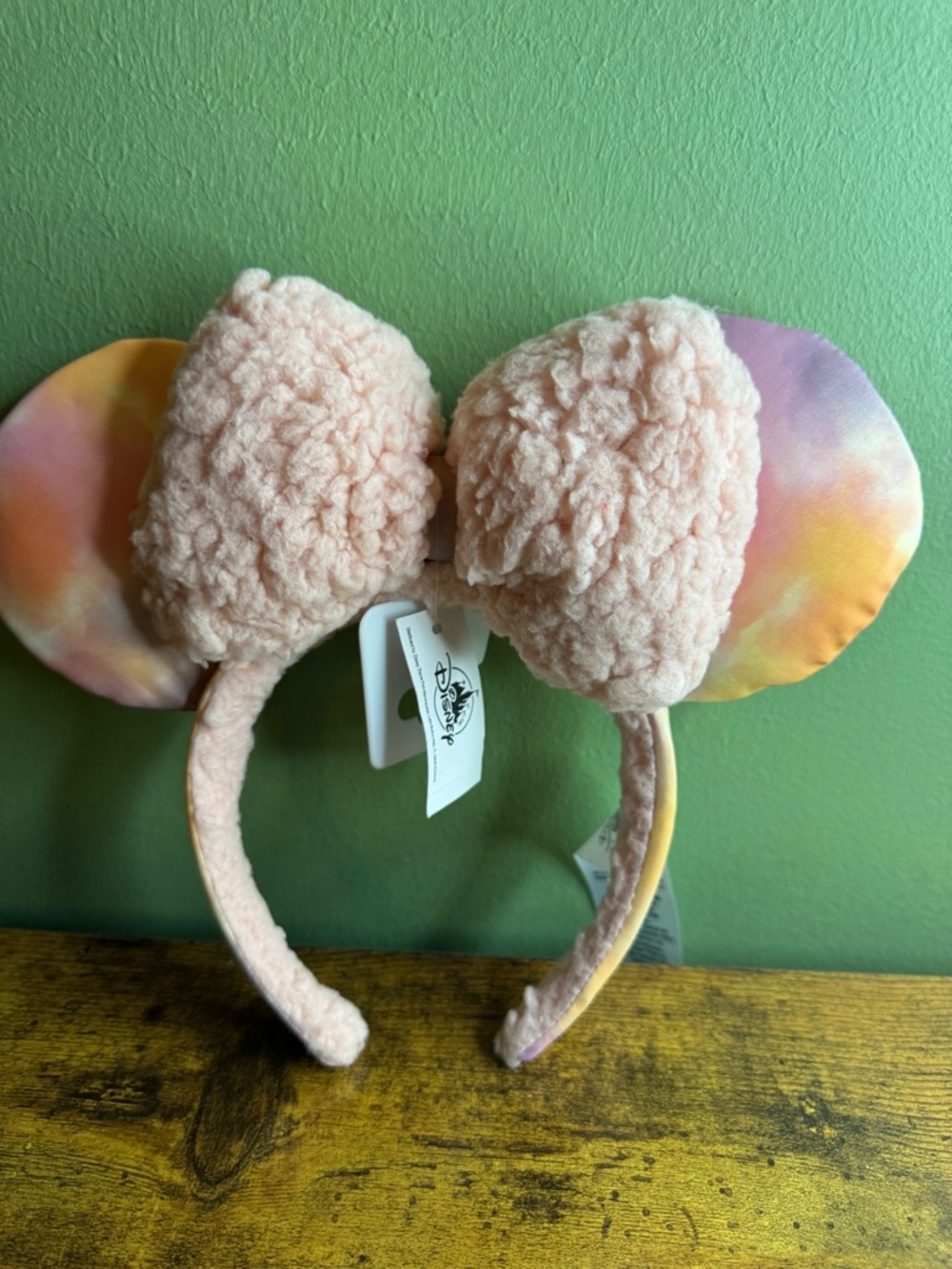Disney Pink Sherpa Minnie Ears Headband with Pastel Tie-Dye Ears